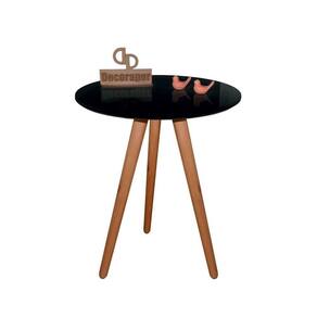 Mesa De Canto Pés Palito Amadeirado Com Tampo Vidro 70cm Preto 60cm