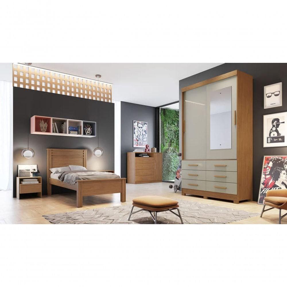 Guarda Roupa Solteiro Com Espelho 2 Portas 6 Gavetas Capri-cumaru-fendi Móveis Novo Horizonte
