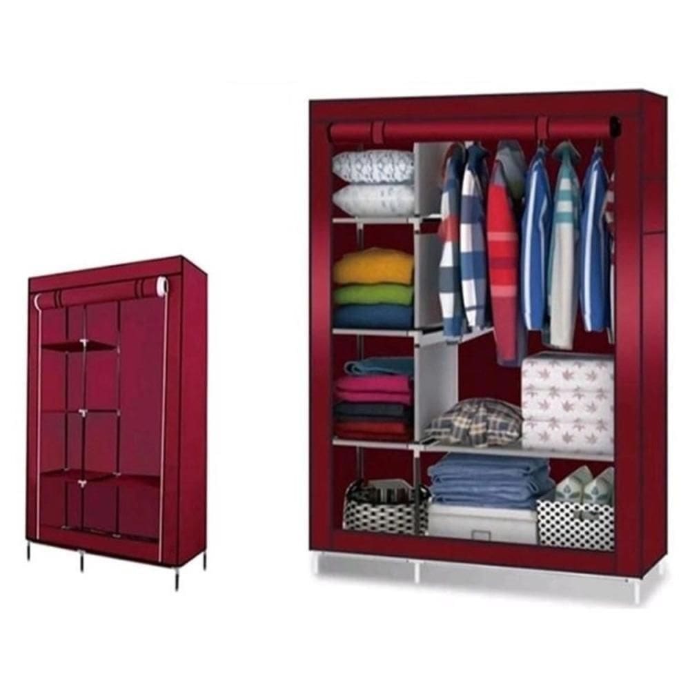 Guarda Roupa Duplo Cabideiro Arara 5 Prateleiras Vermelho