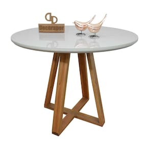 Mesa Jantar Base X Tampo Redondo Laca Com Vidro 110cm Off White