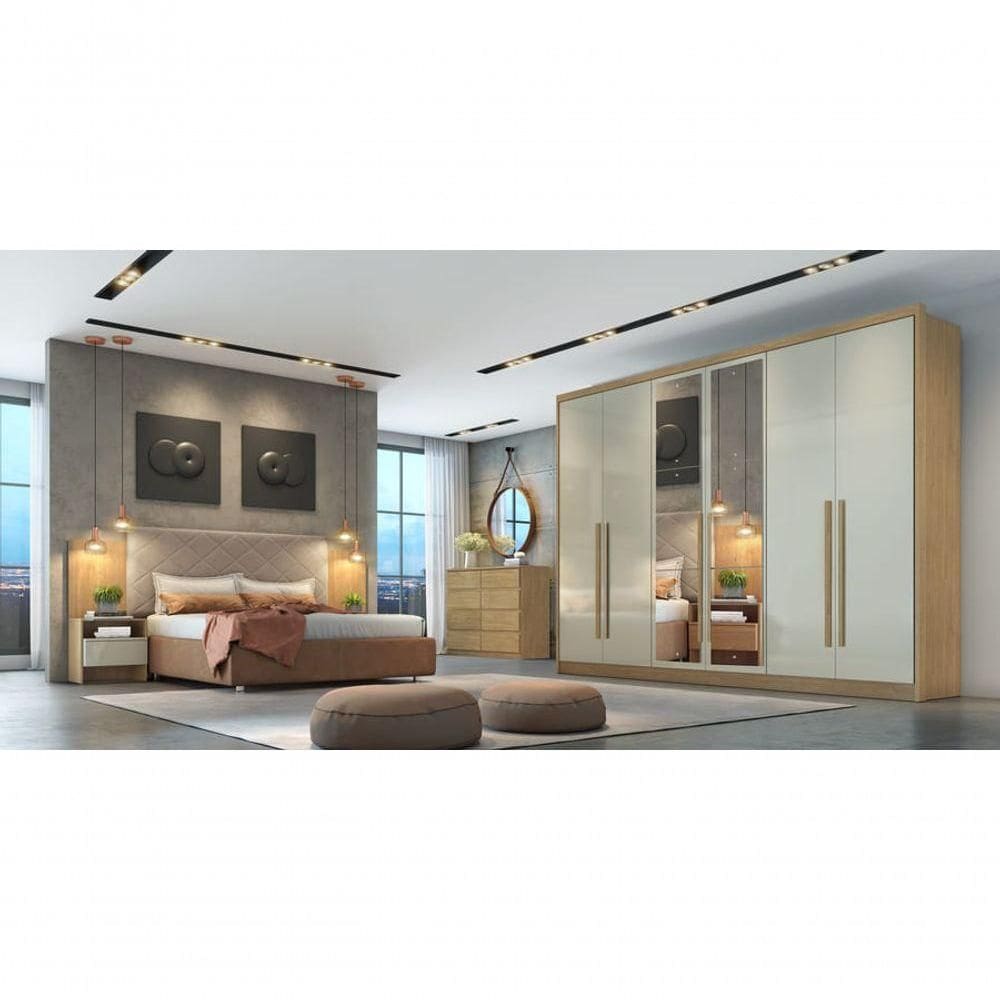 Guarda Roupa Casal Com Espelho 6 Portas 6 Gavetas Livorno-cumaru-fendi Móveis Novo Horizonte