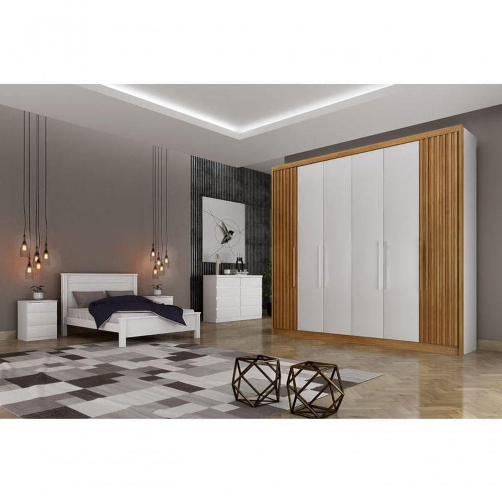 Guarda Roupa Casal 6 Portas 6 Gavetas Santoro Ripado-branco Móveis Novo Horizonte