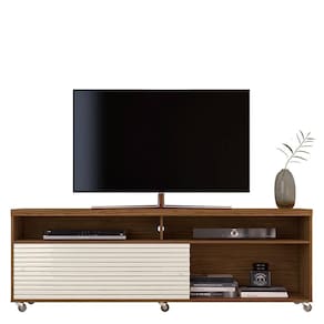 Rack Bancada Frizz 1.8 Naturale Off White Com Rodízios Para Tv Até 65 Madetec Naturale Off White