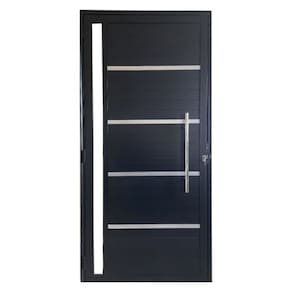 Porta Lambril c/friso 2,10x90 lado DIREITO L-25 no alum. preto c/puxador redondo e vidro lateral