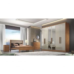 Guarda Roupa Casal Com Espelho 6 Portas 8 Gavetas Linea-cumaru-fendi Móveis Novo Horizonte