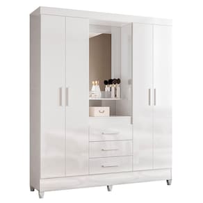 Guarda Roupa Solteiro Capelinha Capri 4 Portas E 3 Gavetas Flex Branco Com Espelho Moval Branco