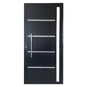 Porta Lambril c/friso 2,10x90 lado ESQUERDO L-25 no alum. preto c/puxador redondo e vidro lateral