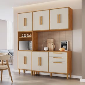 Cozinha Completa 4 Peças 11 Portas 2 Gavetas Lorena Marrom/Off White