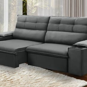 Sofá Retrátil e Reclinável Vannes 245cm com Porta Copos e Objetos Grafite