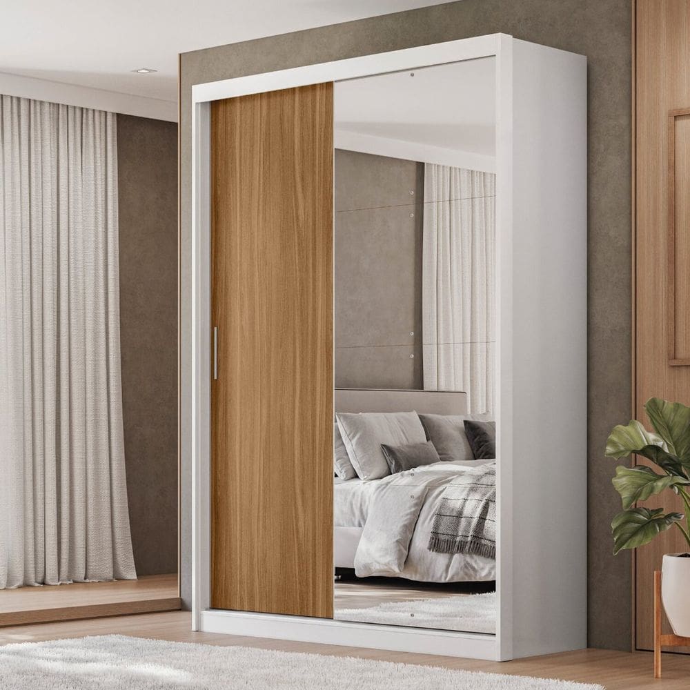 Guarda-Roupa 2 Portas Correr 4 Gavetas London Branco/Amendola