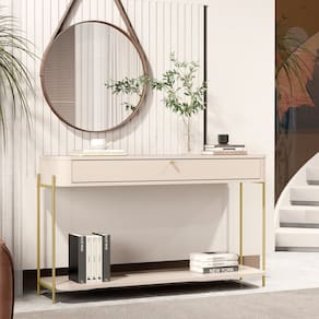 Aparador Curvo Tucupí 1 Gaveta com Pés e Puxador em Metal Off White/Dourado