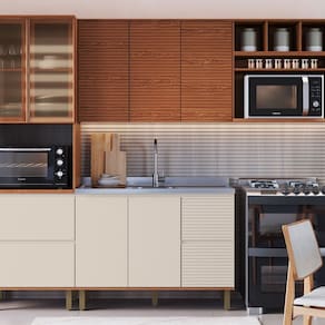 Cozinha Modulada Completa 6 Peças 100% MDF com Detalhes 45 Graus Canela/Off White