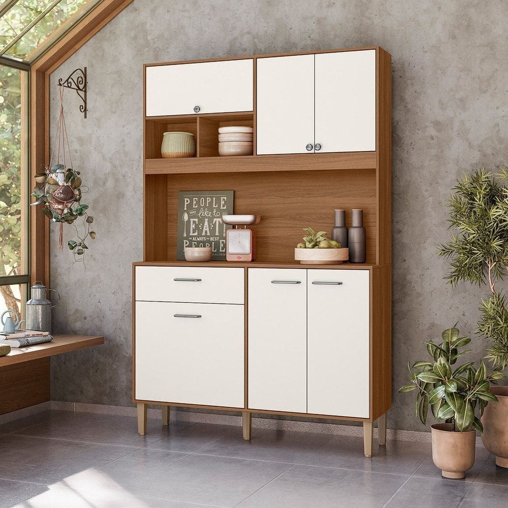 Armário de Cozinha 6 Portas 1 Gaveta Erva Doce 120 Ipê/Off White