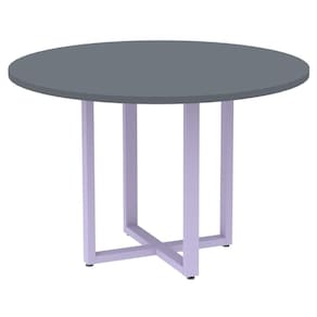 Mesa de Reunião Redonda P25 Pandin 110 cm (Largura) Tampo MDP Grafito Pé Aço Tubular Lilás