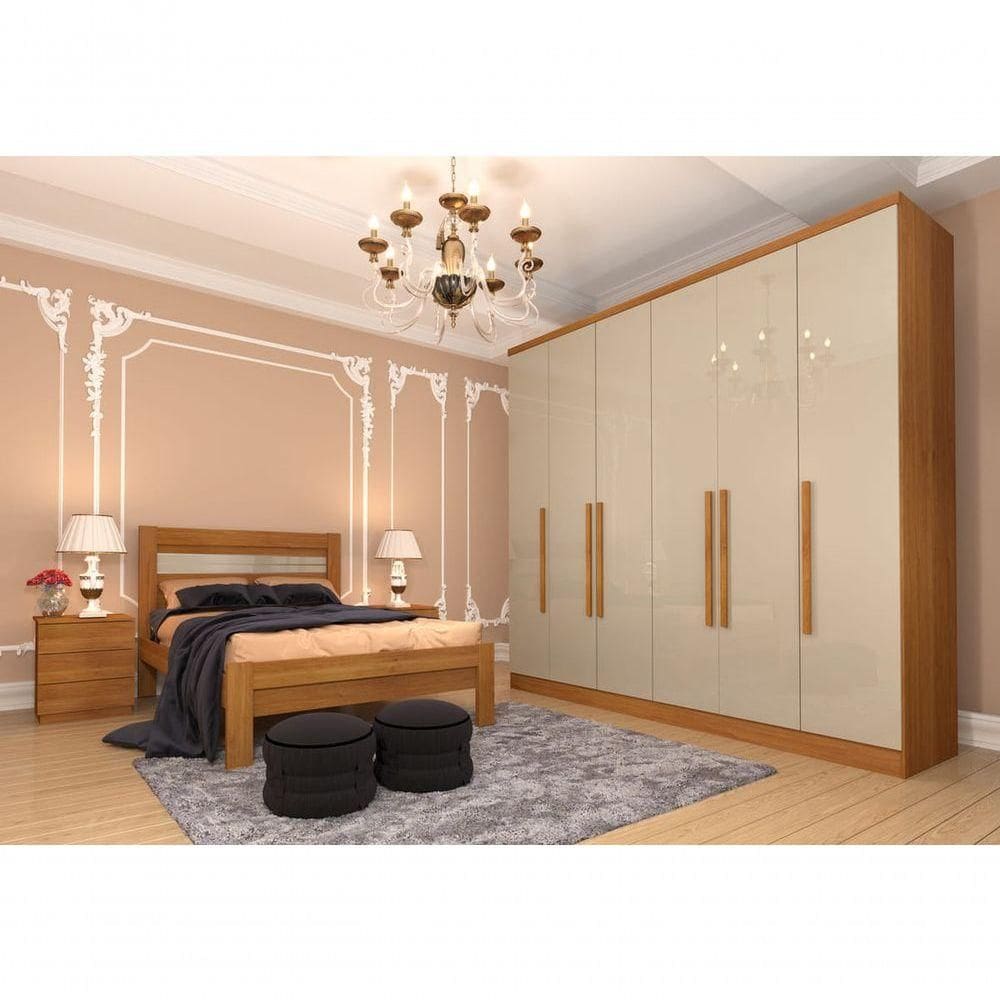 Guarda Roupa Casal Grande 6 Portas 2,39m Veneza-cinamomo-off White Tcil Móveis