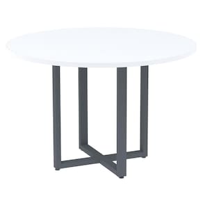 Mesa de Reunião Redonda P25 Pandin 110 cm (Largura) Tampo MDP Branco Pé Aço Tubular Grafito