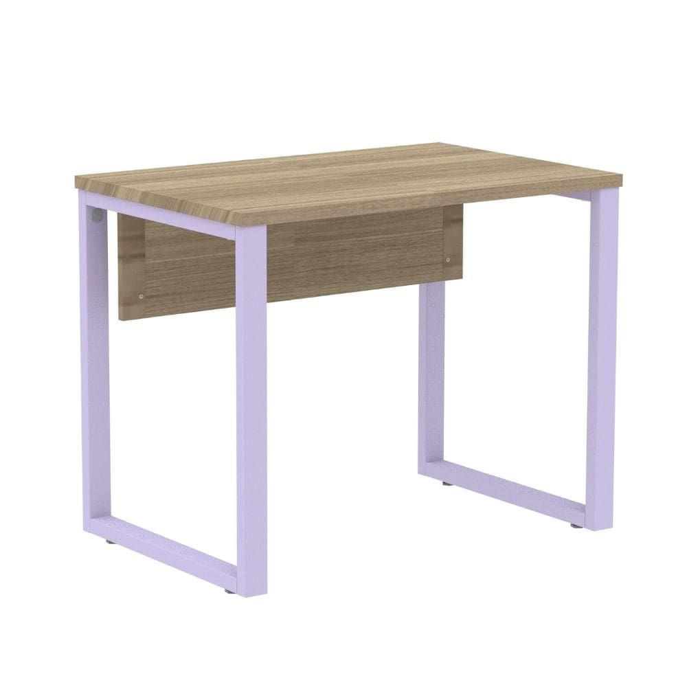 Mesa Escritório P25 TUB Pandin 90 cm (larg) Tampo MDP Noce Naturalle Pé Aço Tubular Lilás