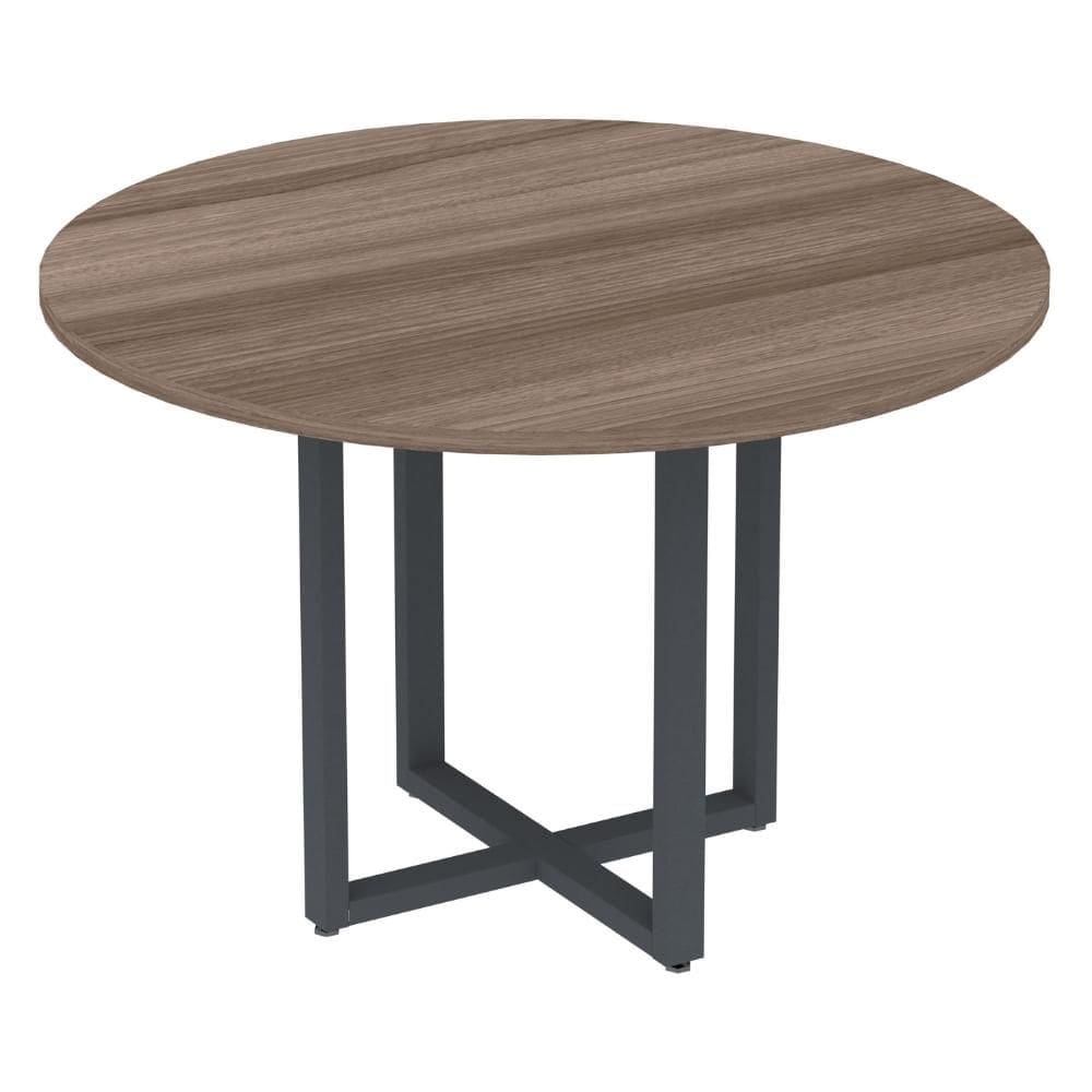 Mesa de Reunião Redonda P25 Pandin 110 cm (Largura) Tampo MDP Walnut Pé Aço Tubular Grafito