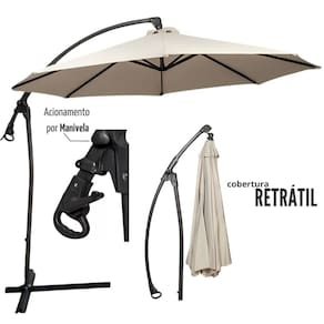 Ombrelone Suspenso Luxo 3 Metros Importway Guarda Sol Premium Branco com Base em Cruz de Apoio ou Parafusavel