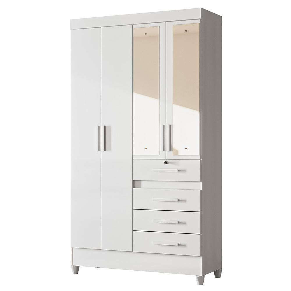Guarda Roupa Solteiro Sobral 4 Portas E 4 Gavetas Flex Branco Com Espelho Moval Branco