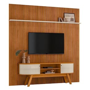 Rack Bancada Com Painel New Laguna Cinamomo Off White Para Tv Até 75 Madetec Cinamomo Off White