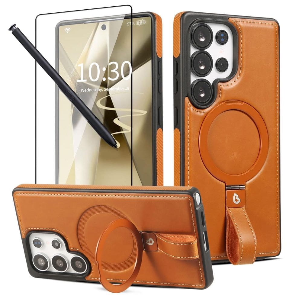 Capa Butaiga para Samsung Galaxy S25 Ultra com suporte marrom