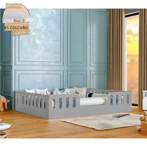 Cama Casal Infantil Montessoriana Helo com Colchão D28 Cinza
