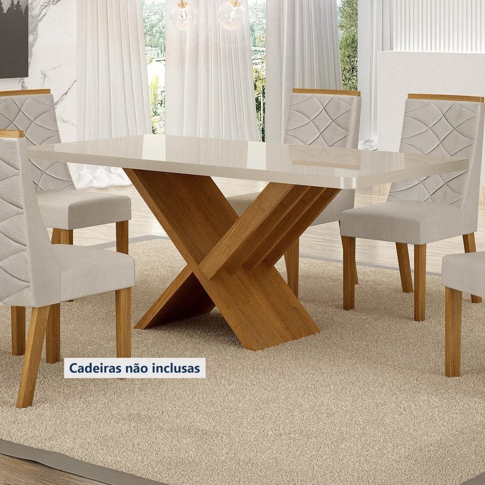 Mesa de Jantar 180cmx90cm Tampo de 4,0cm Cinamomo/Off White