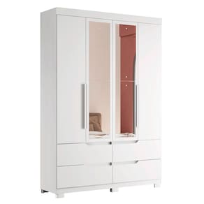 Guarda Roupa Doble com Espelho 4 Portas Branco Fosco Liso - ABZ