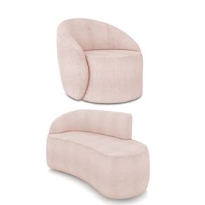 Sofá 2 Lugares Orgânico 140cm Morgan e Poltrona Lua Bouclê Rosê D03 - D`Rossi