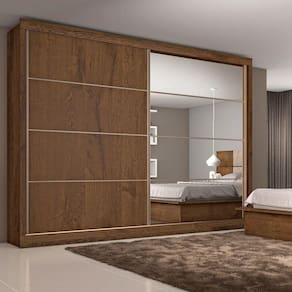 Guarda Roupa Casal Com Espelho 2 Portas 6 Gavetas Sevilha-braúna Made Marcs