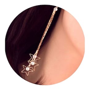 Brinco Feminino Franja Longo Estrelas Strass Festas Dourado