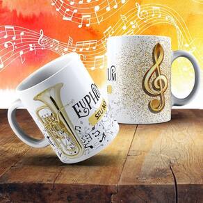 Caneca De Porcelana 325ml Com Estampa De Instrumentos Musicais Euphone