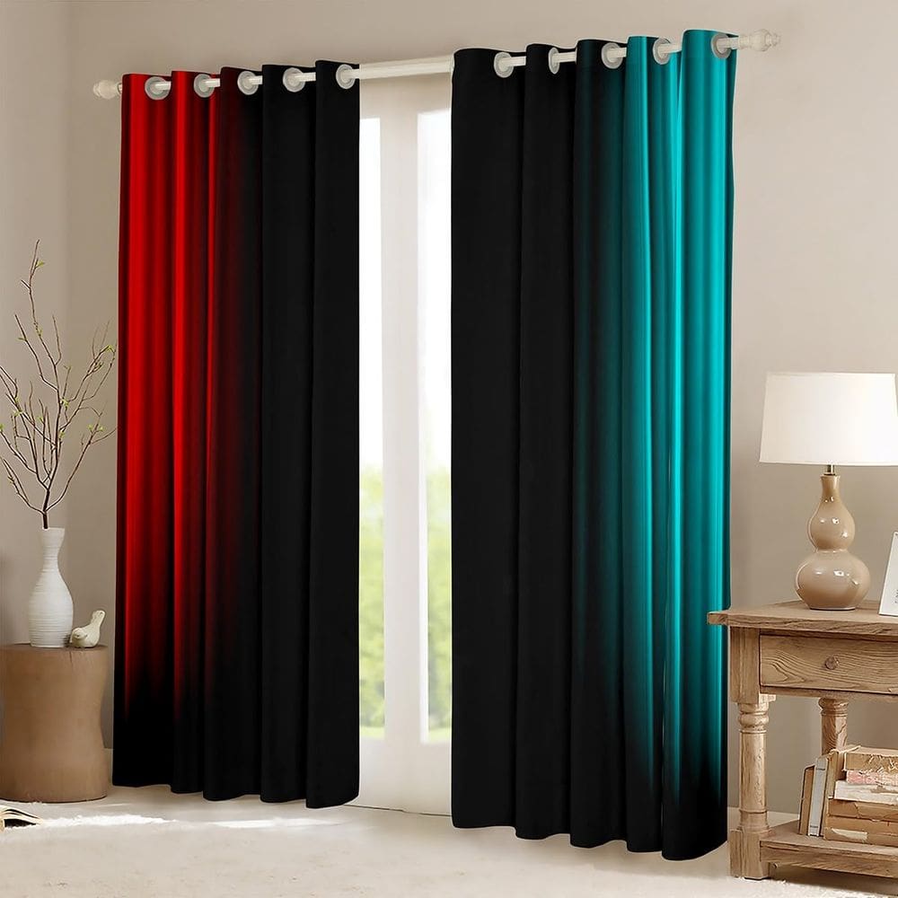 Cortinas de janela Feelyou Abstract Ombre Red Teal Black 160x160cm