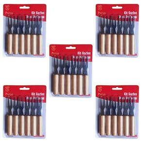 Kit 30 Garfos Garfinhos P/Petisco Frios Em Inox Cabo Madeira