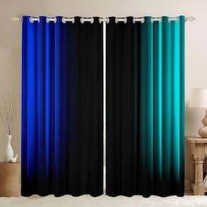 Cortinas de janela Feelyou Abstract Ombre Blue Teal Black 2 painéis