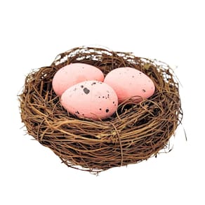 Ninho Decorativo Com 3 Ovos 12Cm Decoração De Páscoa Rosa