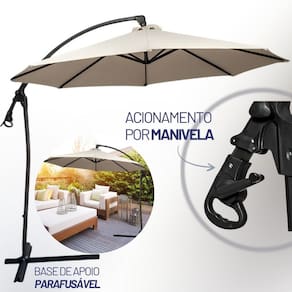 Ombrelone Lateral Importway 3 Metros p/ Casa Praia, Hotel e Piscina Em Aluminio + Base em Cruz de Apoio ou Aparafusável