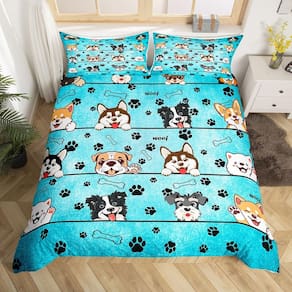 Conjunto de capa de edredom Manfei Cartoon Puppy em tamanho real com 2 fronhas