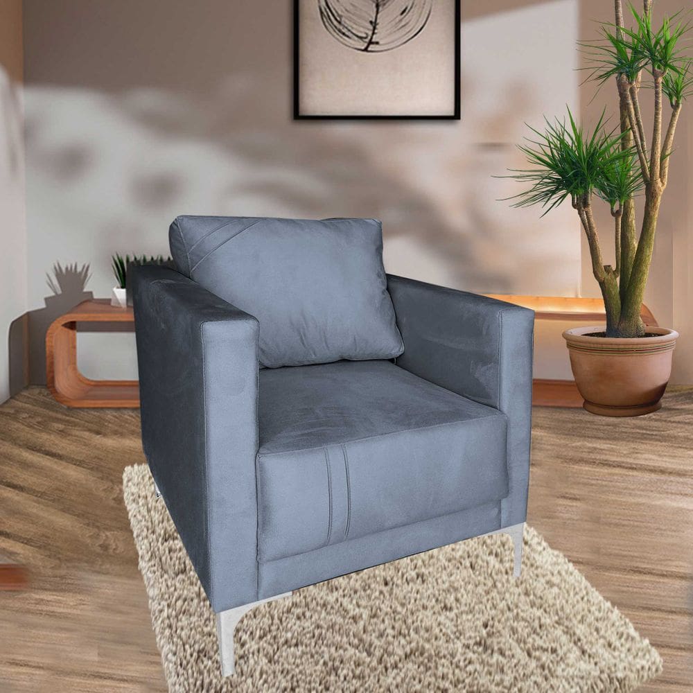 Poltrona Sara Suede Aço Industrial Grafitte