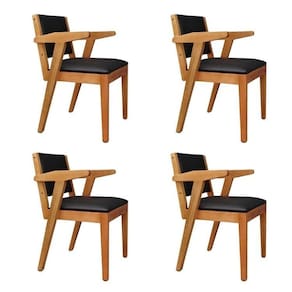 Kit 4 Poltronas Decorativas Floripa Madeira Maciça Estofada Madeira Natural/Preto