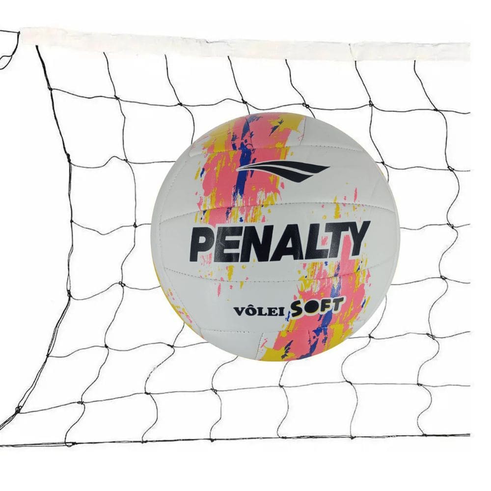 Kit Bola Vôlei Penalty Soft X Costurada + Rede Vôlei Master Rede Seda 5 Metros 1 Faixa Sintética