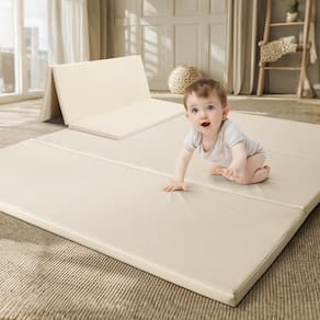 Tapete de brincar de espuma para bebês TODIBY em couro PU impermeável bege