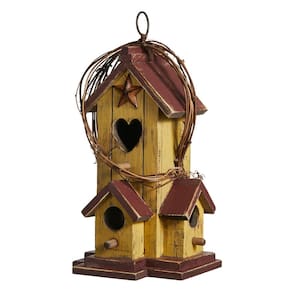 Birdhouse Glitzhome Madeira envelhecida pintada à mão 29,2 cm
