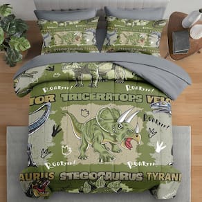 Conjunto de edredom Pamnest em tamanho real com lençol de cama, 7 peças de dinossauro
