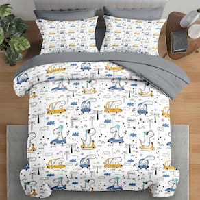 Conjunto de edredom Pamnest Funny Car Dinosaur, tamanho completo, 7 unidades