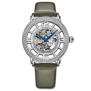Relgio Automtico Winchester 3941 38mm, Mostrador Prateado, Pulseira de Couro Verde/Cinza e Fivela Prata - Stuhrling