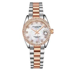 Relgio feminino Lineage 3936 31mm, mostrador prateado, pulseira de ao inoxidvel rosa e fivela de implantao prateada - Stuhrling