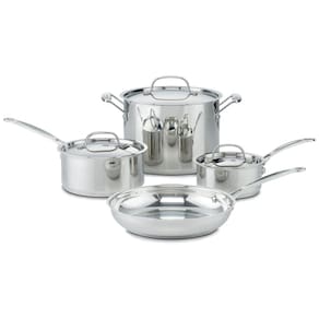 Jogo de Panelas em Aço Inoxidável com 7 Peças, Acabamento Espelhado e Visual Clássico, Cuisinart Chef`s Classic 77-7P1, Prata