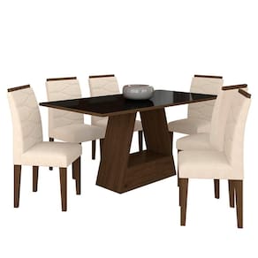 Mesa Com 6 Cadeiras 1,60 Vicenza Imbuia/preto/bege - Móveis Arapongas